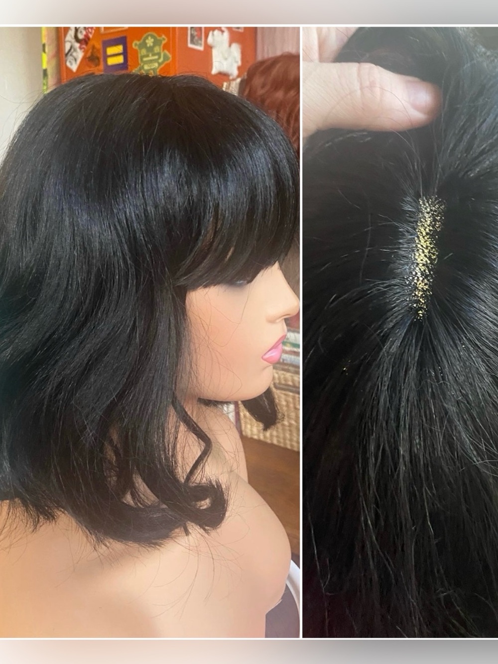 Realistic black bob with lace part